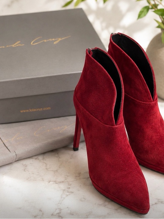 Lola Cruz Shoes - NEW WITH BOX Lola Cruz Red Suede Pointed Toe Stiletto Ankle Booties Size 37